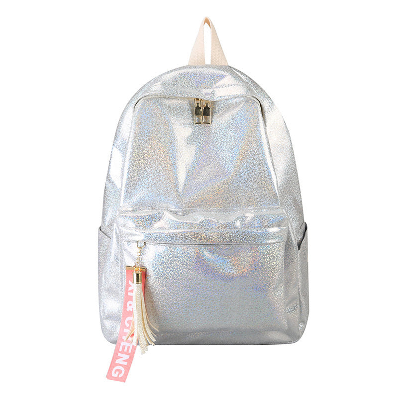 Mochila reflectante láser con personalidad coreana para mujer, sencilla y versátil