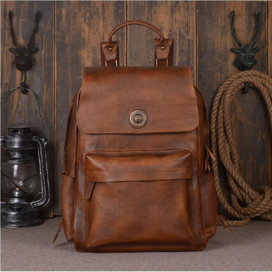 Leather Shoulder Backpack Head Layer Cowhide Computer Outdoor Travel Bag