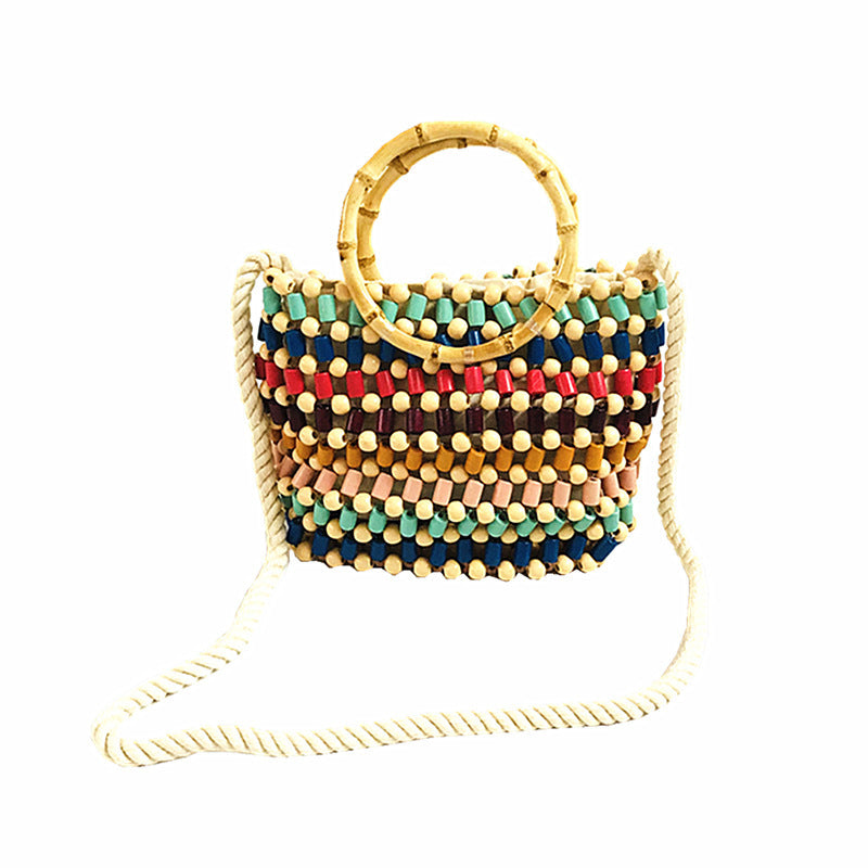 Bolso de hombro trenzado con perlas hecho a mano para mujer