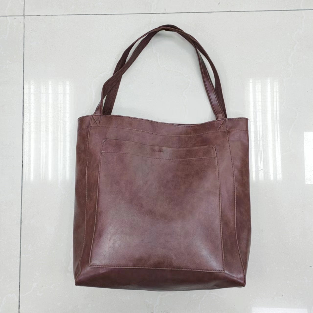 Bolso de hombro retro de gran capacidad con bolsillo grande, de piel encerada con aceite, bolsos de mano de moda para compras diarias